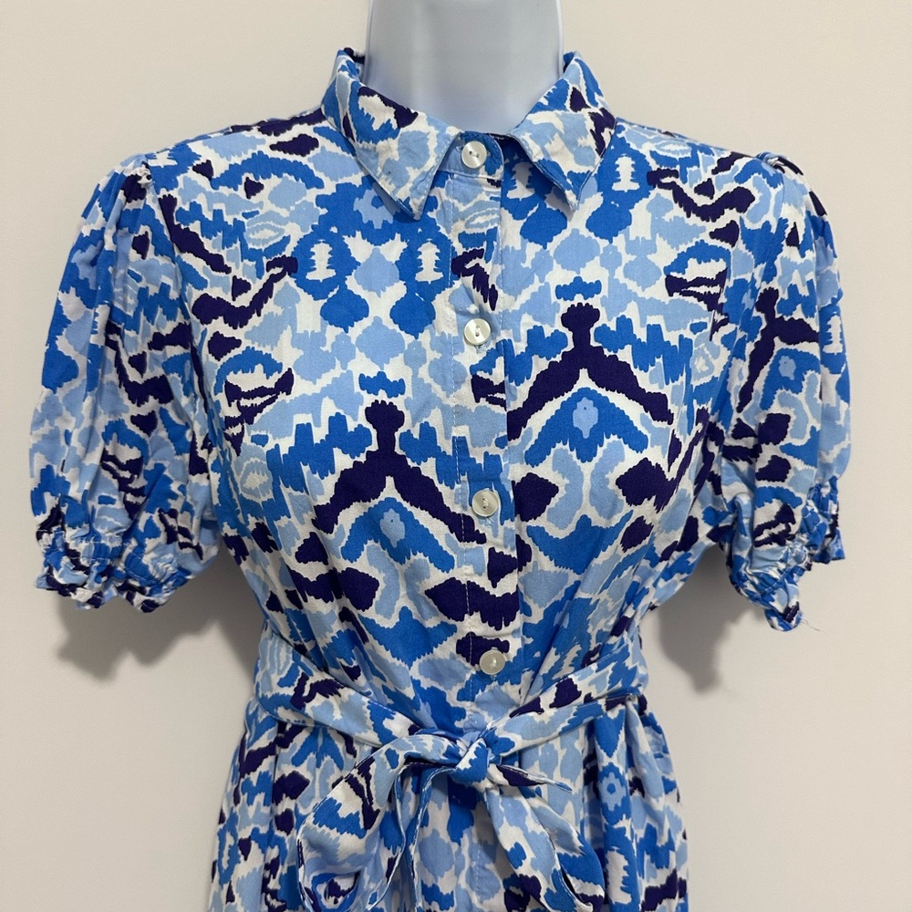 La Mer Luxe Blue and Black Button Down Patterned Mini Dress - Picture 5 of 8